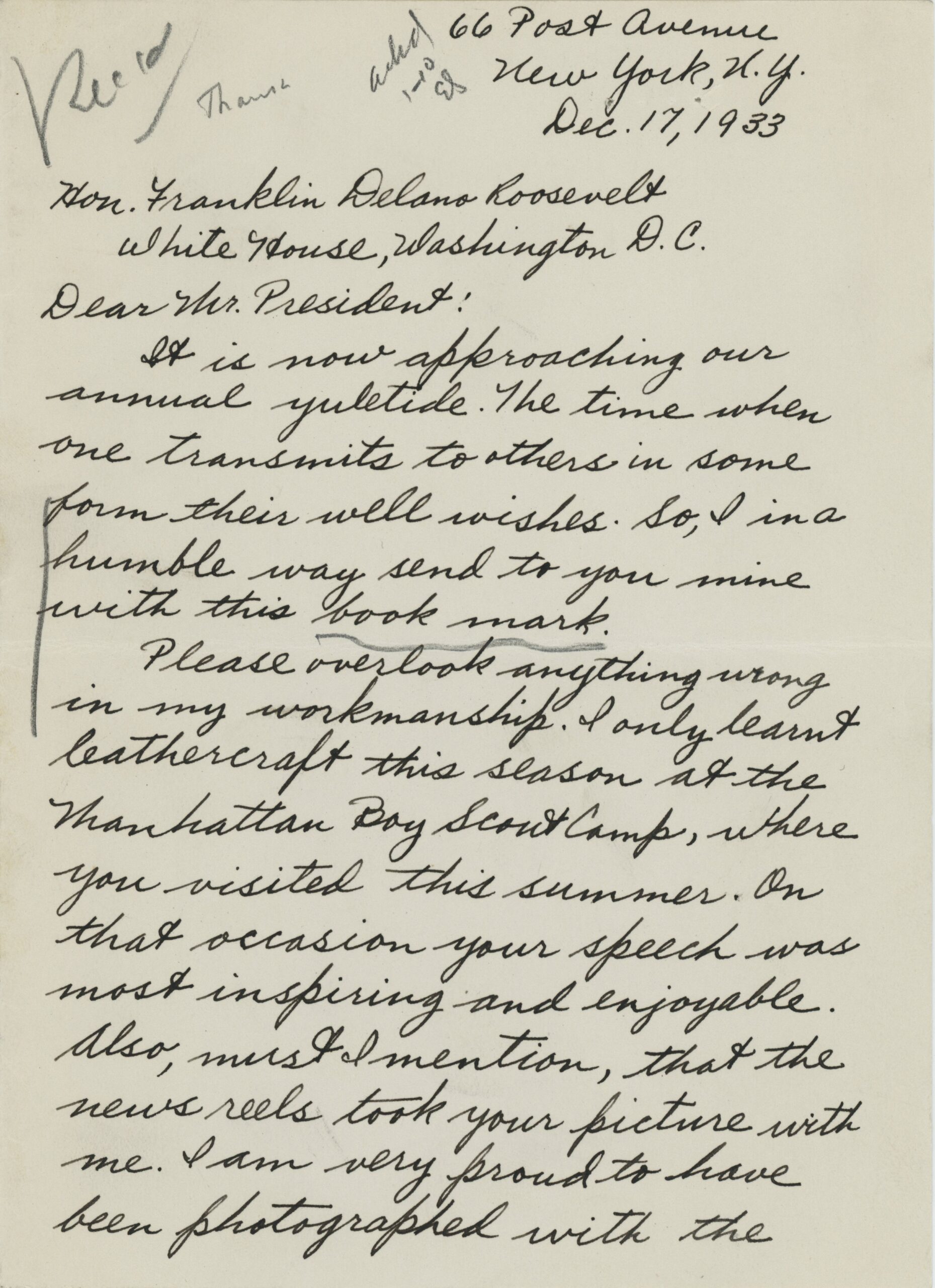 Letter, Eugene Sherman Abrahams to Franklin D. Roosevelt