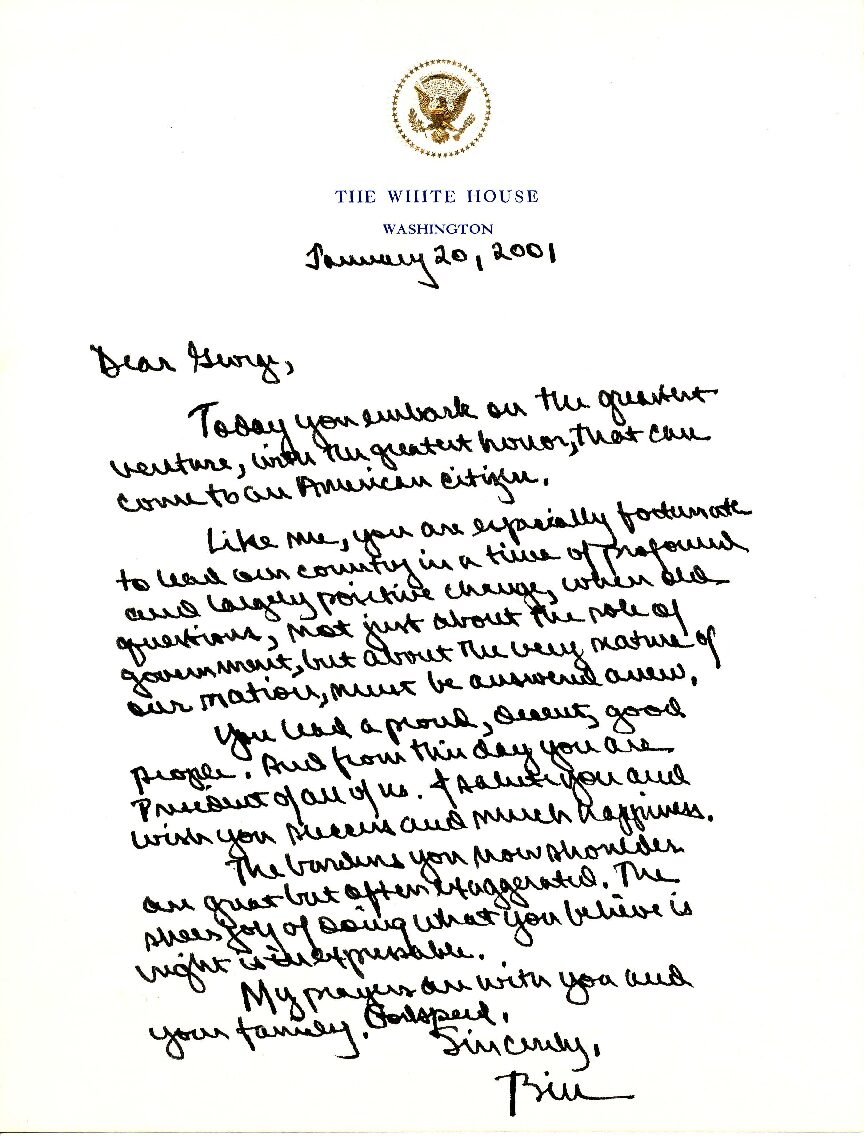 Transition Letter to President George W. Bush from President William J. Clinton