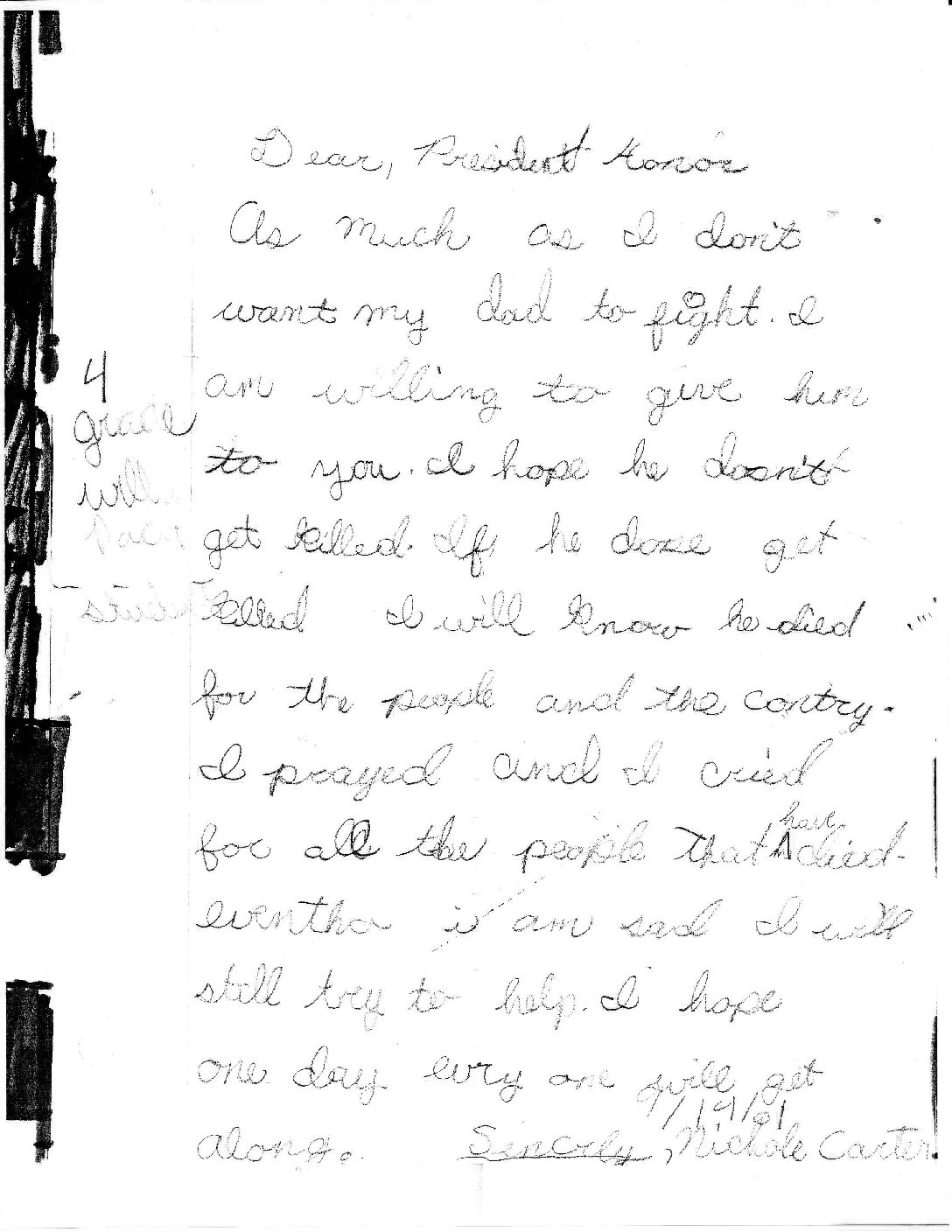 Letter to President George W. Bush from Nichole Carter