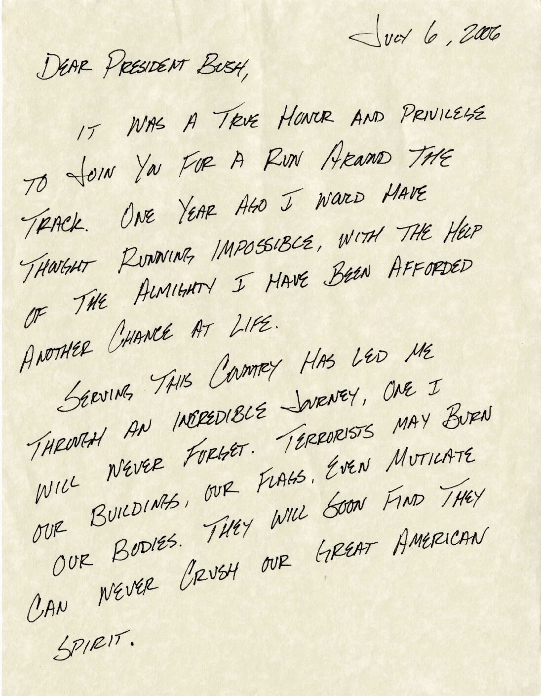 Letter to President George W. Bush from Sergeant Christian Bagge