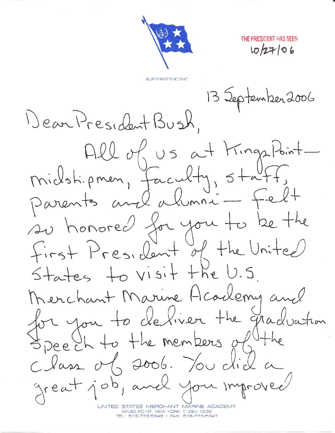 Letter to President George W. Bush from Joe Stewart