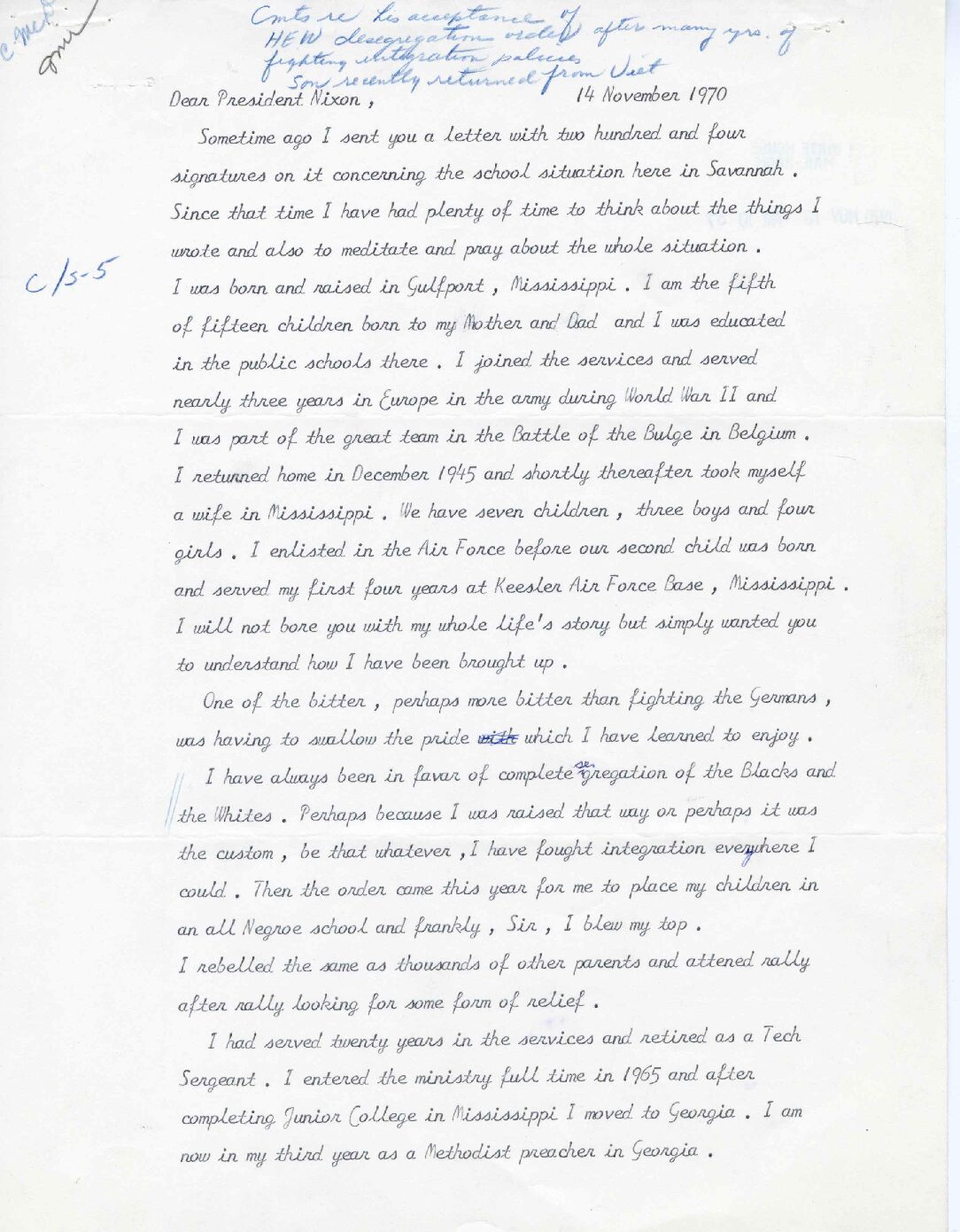Letter sent to President Richard Nixon by Ralph Savarese