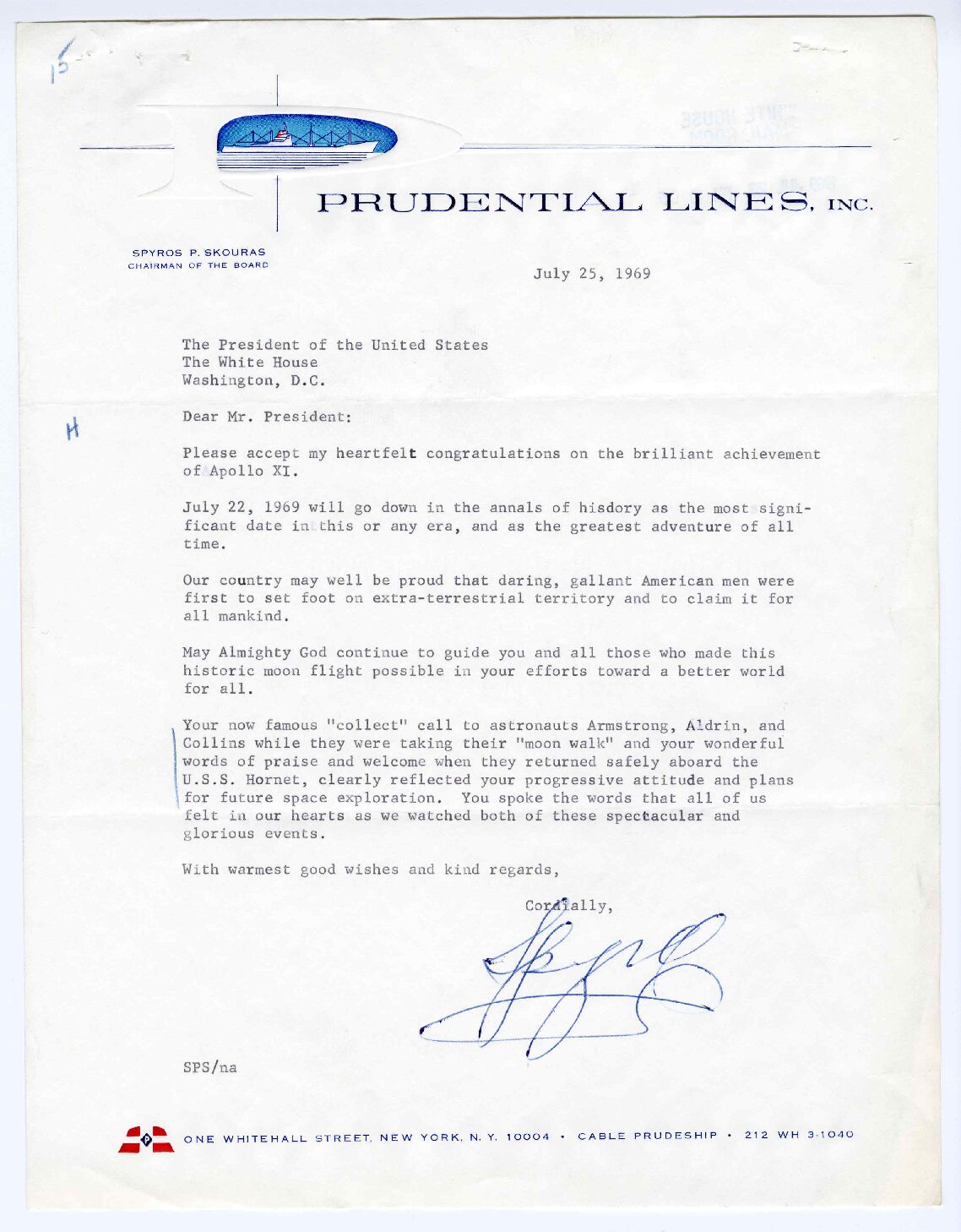 Letter sent to President Richard Nixon by Spyros P. Skouras