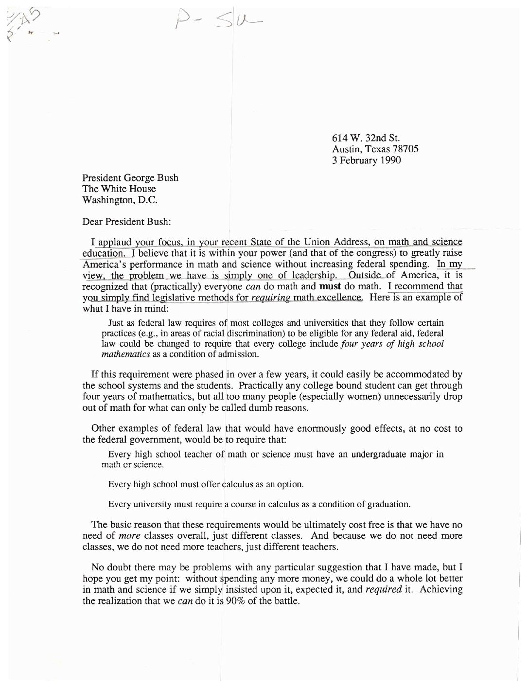 Professor Robert Boyer to President Bush regarding his view on strengthening America’s education system