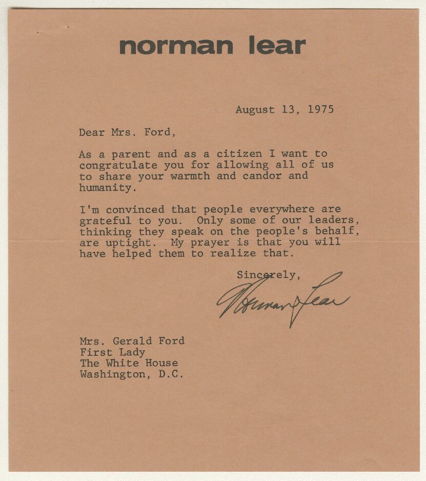 Letter from Norman Lear to First Lady Betty Ford Regarding her “60 Minutes” Interview