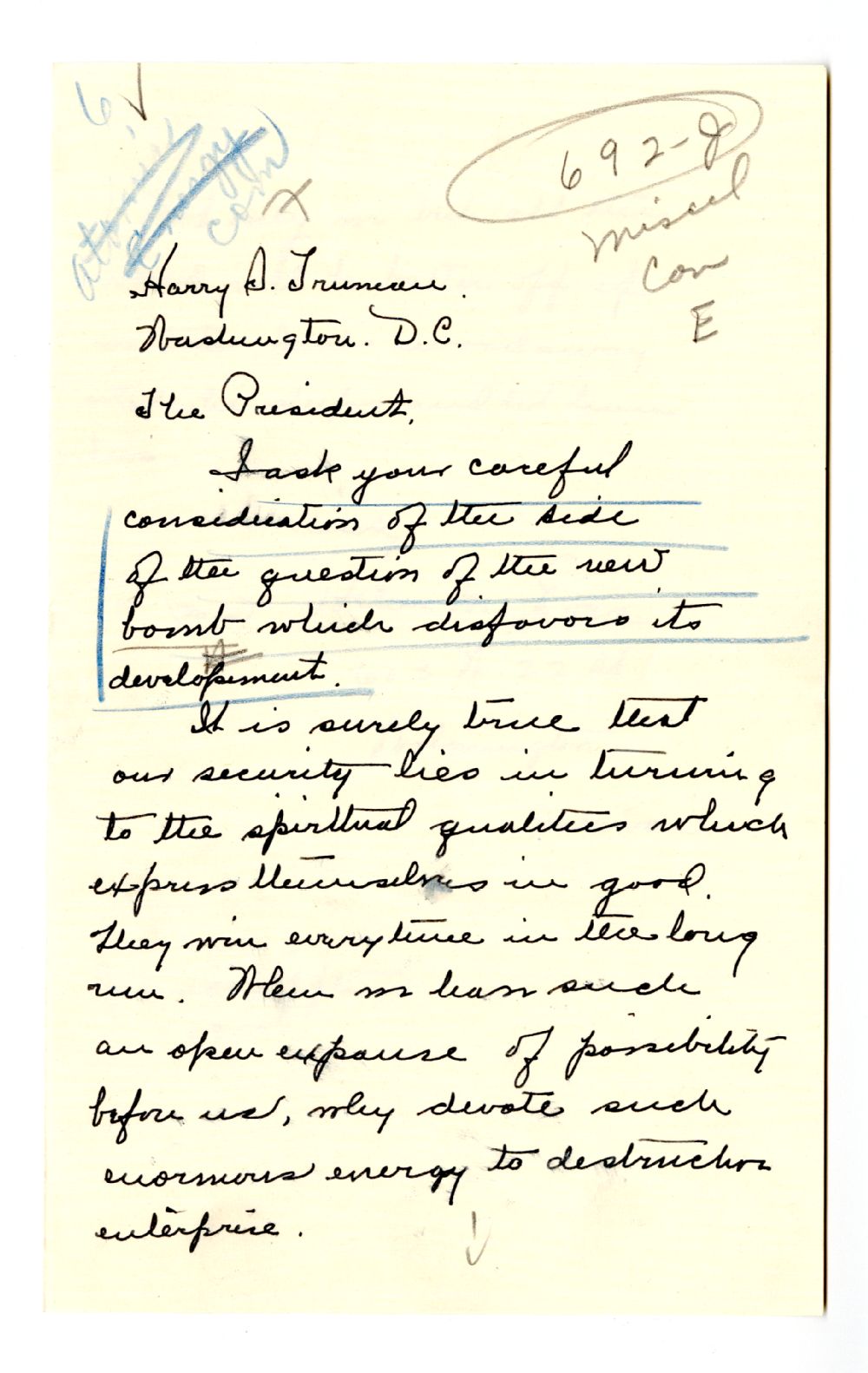 Letter from Helen Eves to President Harry S. Truman