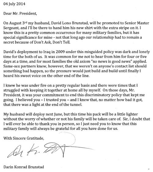 Letter from Darin Brunstad to President Obama